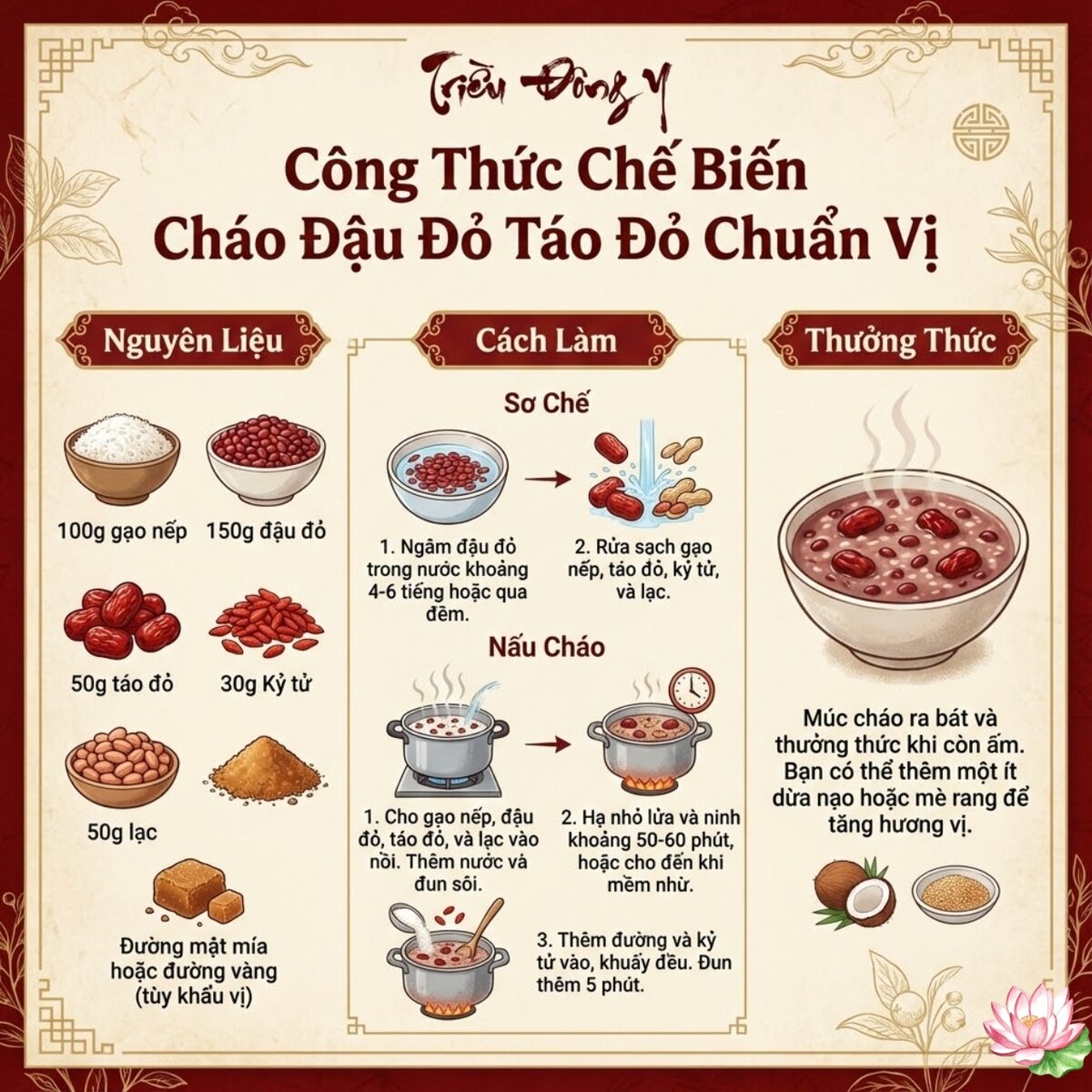 Cách nấu cháo đậu đỏ táo đỏ đúng chuẩn vị