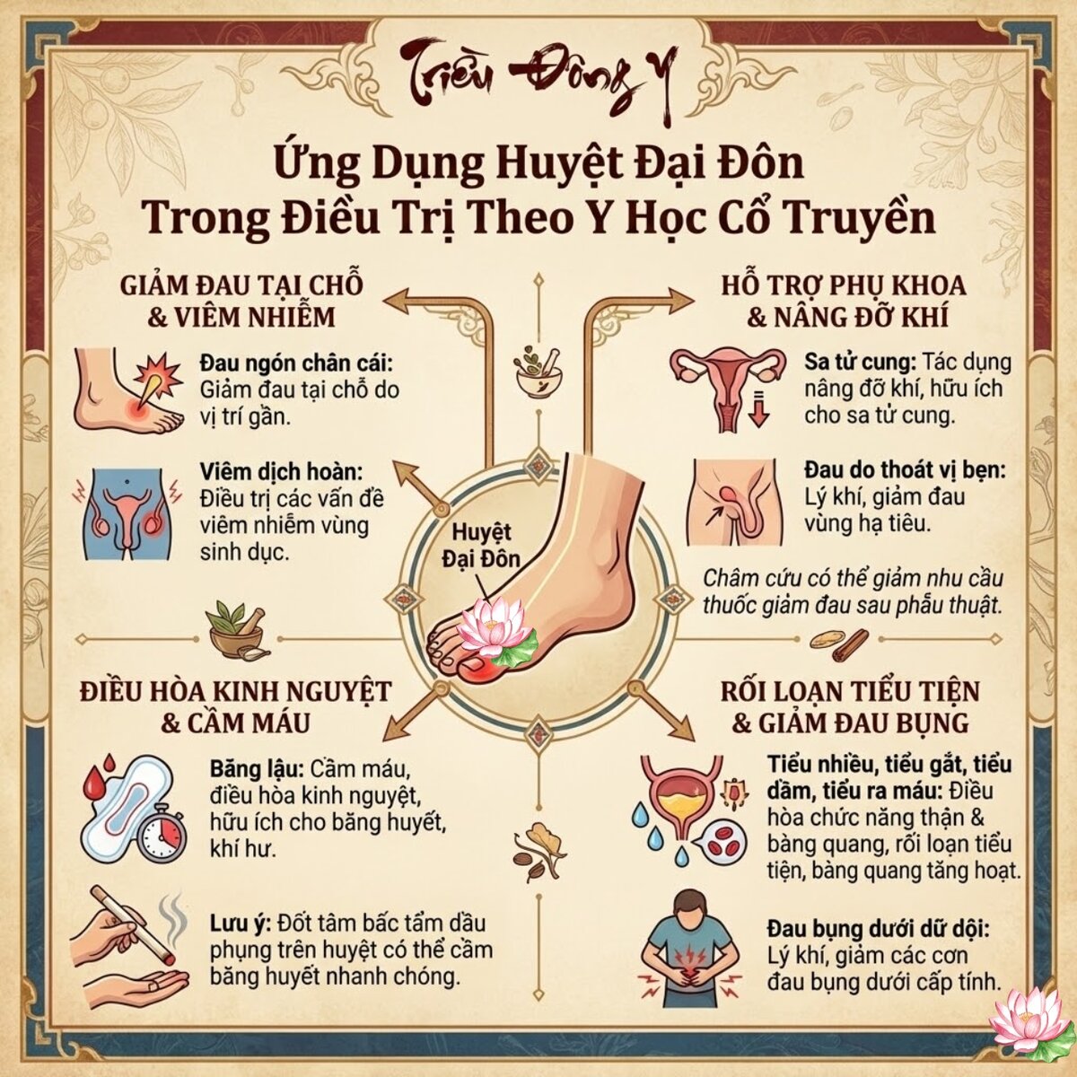 Huyệt Đại Đôn 6 Bảng tổng hợp các ứng dụng huyệt đại đôn trong điều trị bệnh theo y học cổ truyền