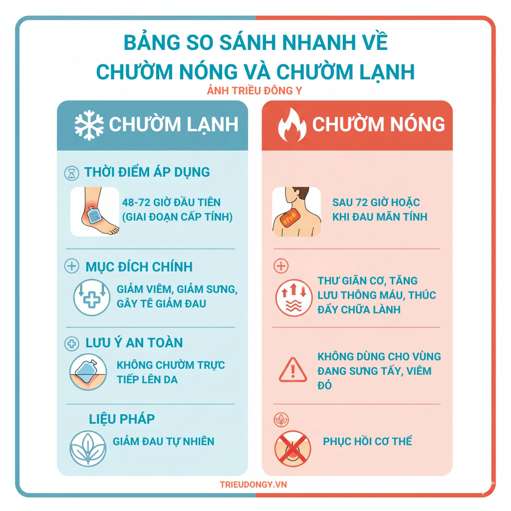 Bảng So Sánh Nhanh Về Chườm Nóng và Chườm Lạnh Trong Điều Trị Đau Thần Kinh Tọa