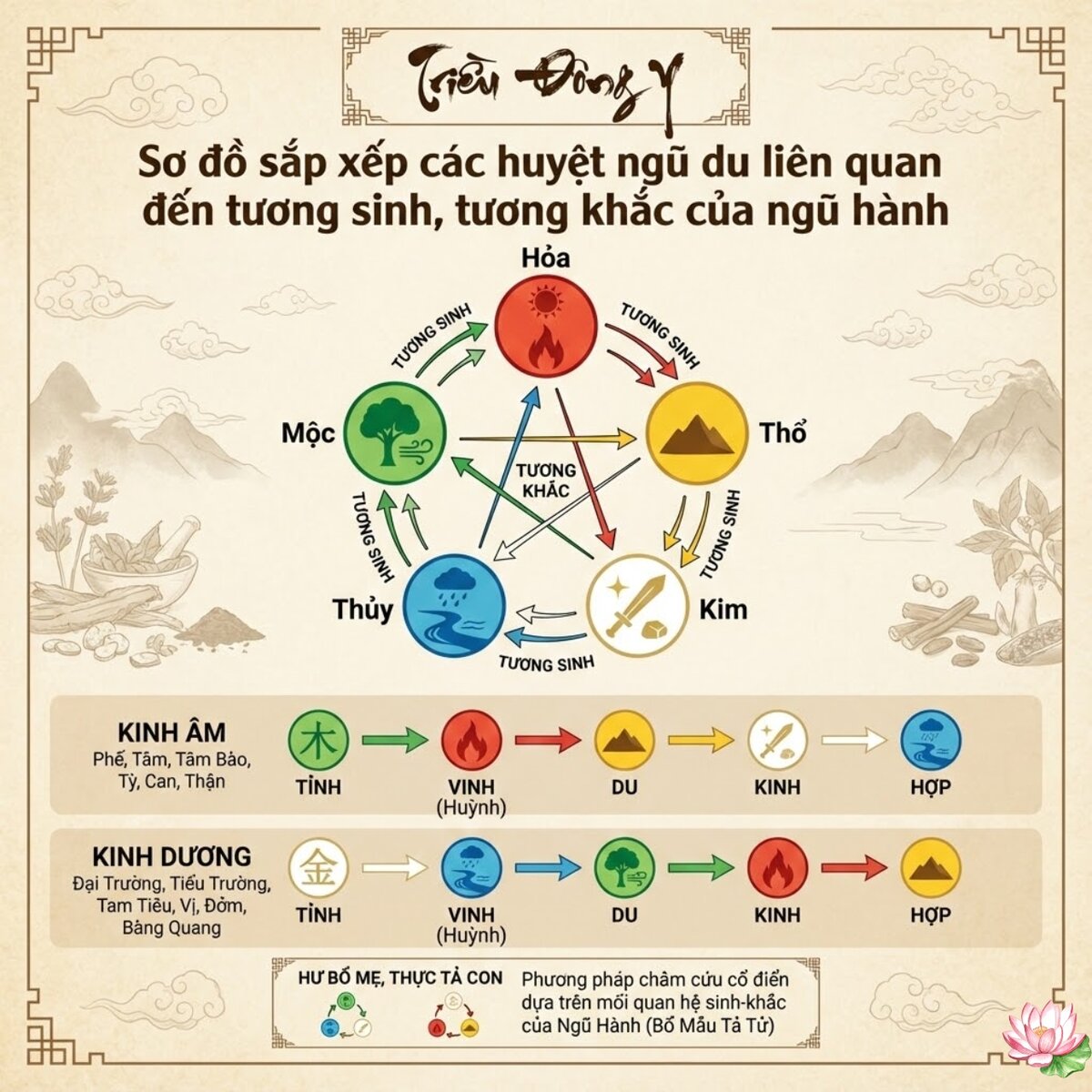 Sơ đồ sự tương quan ngũ hành của ngũ du huyệt