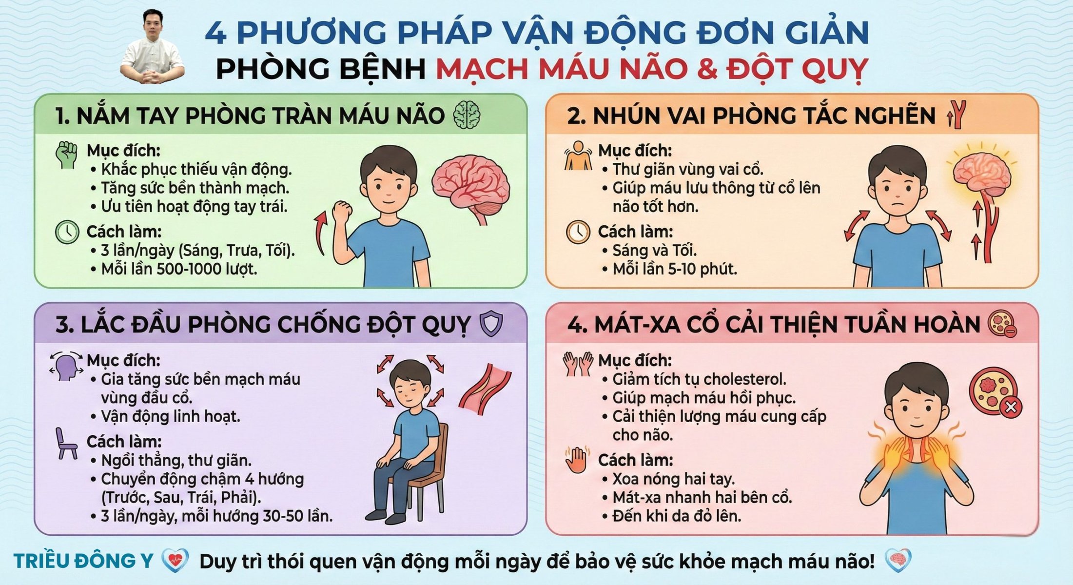 Tập ngay 4 động tác phòng ngừa đột quỵ hiệu quả tại nhà 6 Hướng dẫn 4 động tác phòng đột quỵ chuẩn nhất, hiệu quả nhất