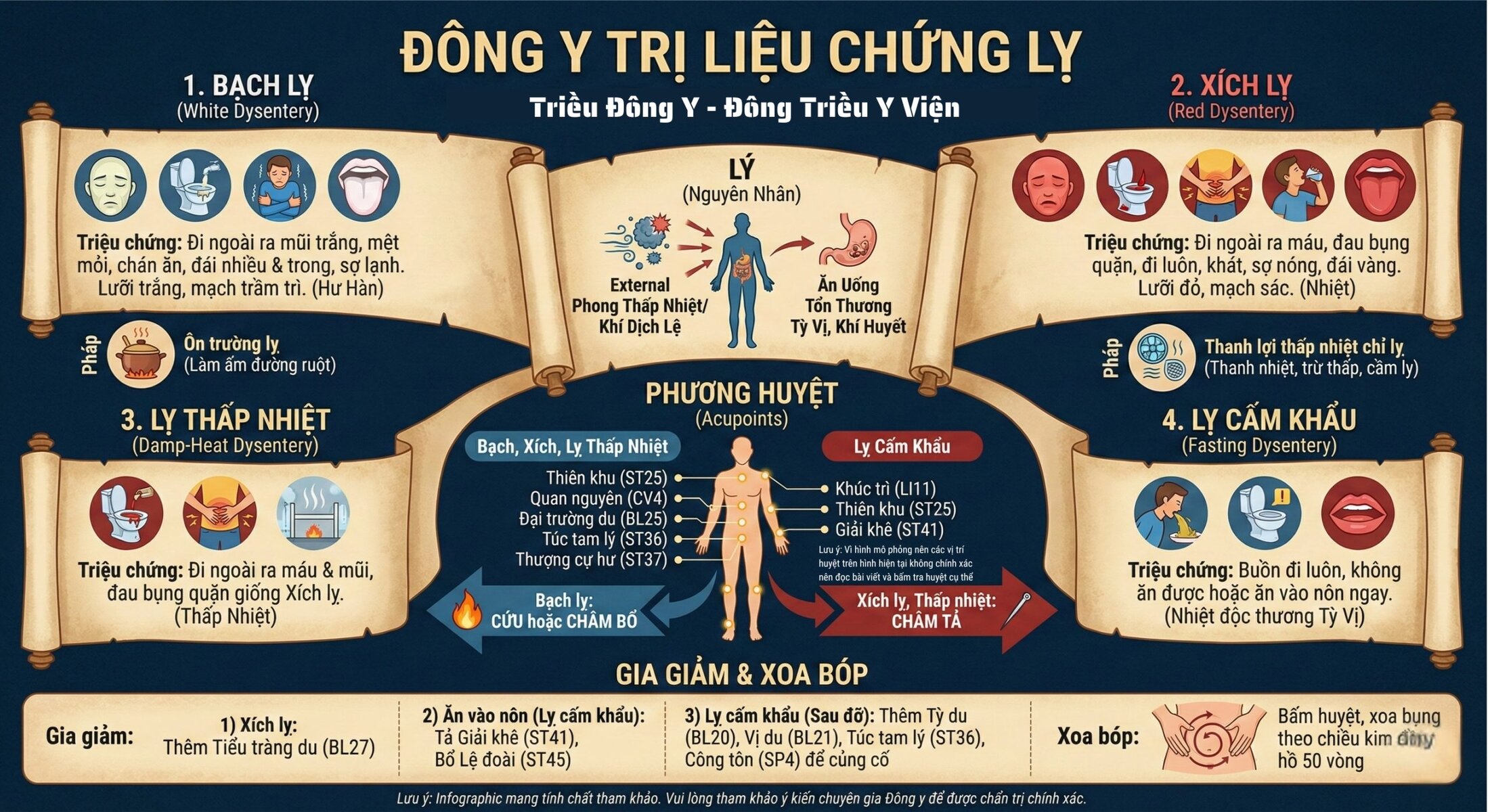 Châm cứu điều trị bệnh lỵ - Ảnh mô tả các thể bệnh lý và các triệu chứng cụ thể (Lưu ý: vị trí huyệt đạo không đúng vì tính chất làm hình, chính vì thế cần xem và tra đúng huyệt đạo vị trí trên trang)