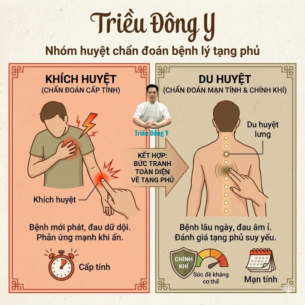 Nhóm huyệt chẩn đoán bệnh trong Đông Y giúp xác định Bệnh lý tạng phủ. Sử dụng Khích huyệt chẩn đoán cấp tính và Du huyệt cho mạn tính nhằm đánh giá Chính khí cơ thể.Nhóm huyệt chẩn đoán bệnh trong Đông Y giúp xác định Bệnh lý tạng phủ. Sử dụng Khích huyệt chẩn đoán cấp tính và Du huyệt cho mạn tính nhằm đánh giá Chính khí cơ thể.