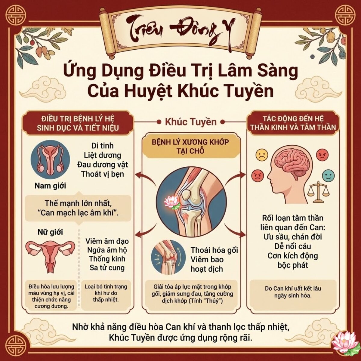 Danh sách các ứng dụng điều trị của huyệt khúc tuyền